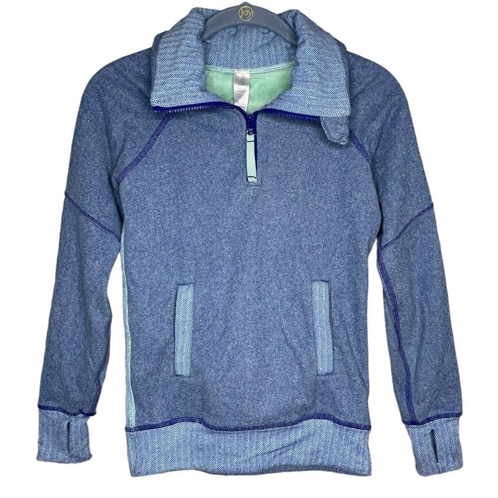 Ivivva lululemon jacket quarter zip fleece lined thumb holes girls size 8 blue